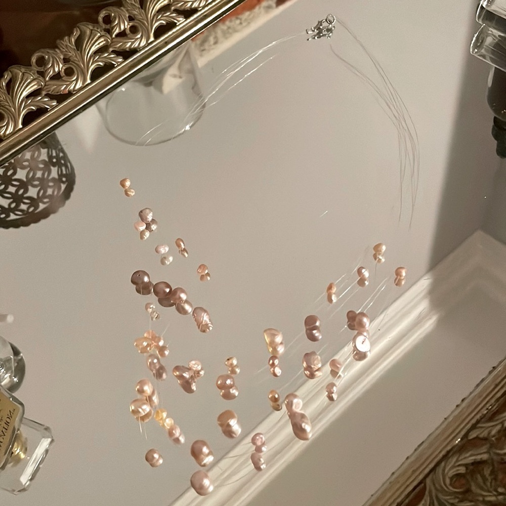 Floating Pearl necklace. Pink/cream hues